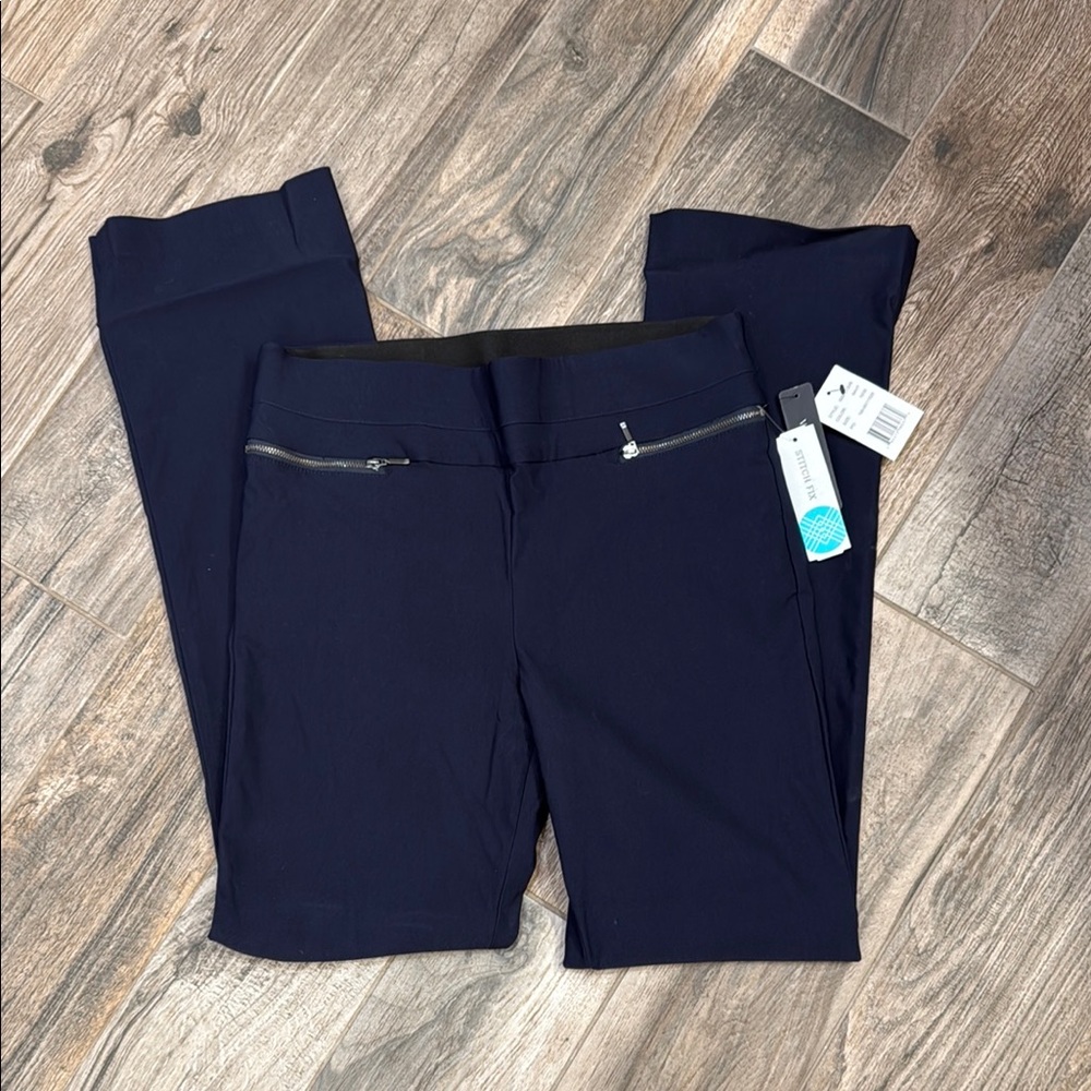 Navy Blue Pull On Pants with Zipper Details